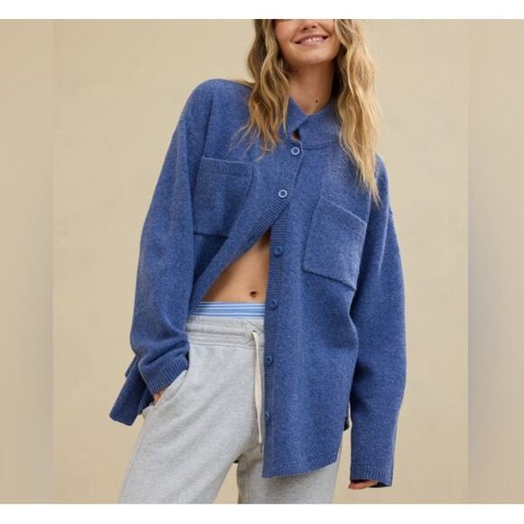 Aerie UnReal Button Down Soft Marbled Blue Knit Cardigan- Size M - Picture 3 of 7